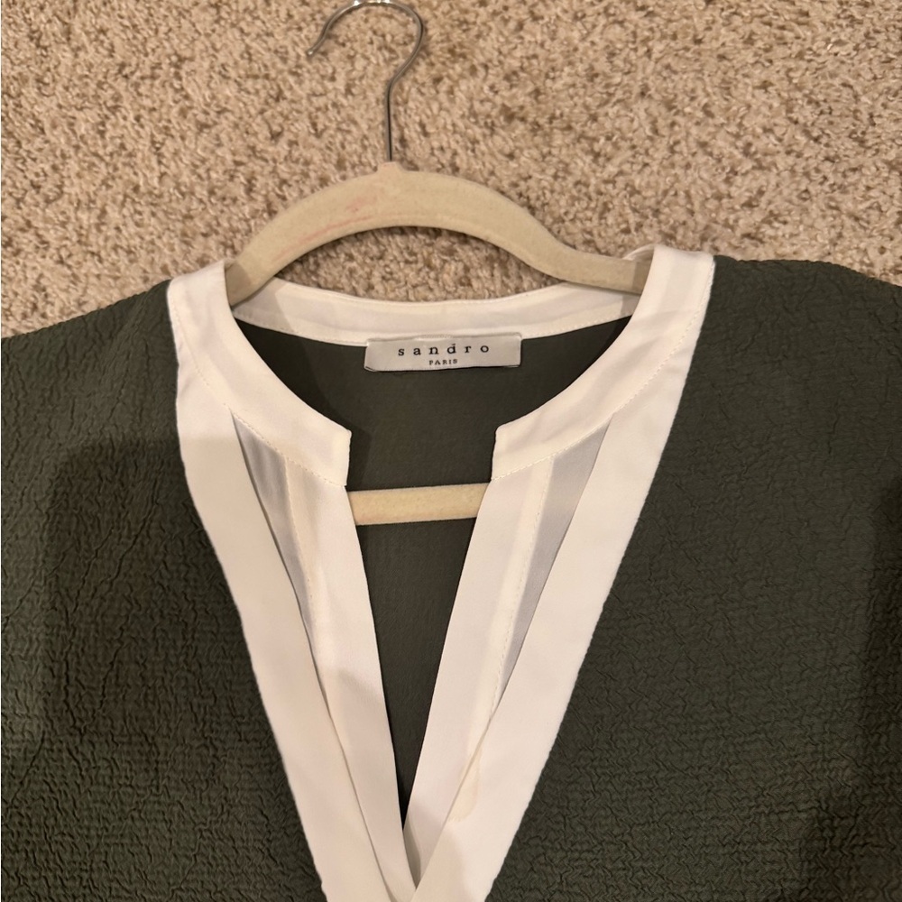 Sandro Paris Shift Dress Minimalist Quiet Luxury Designer Small Olive Green - Picture 11 of 11